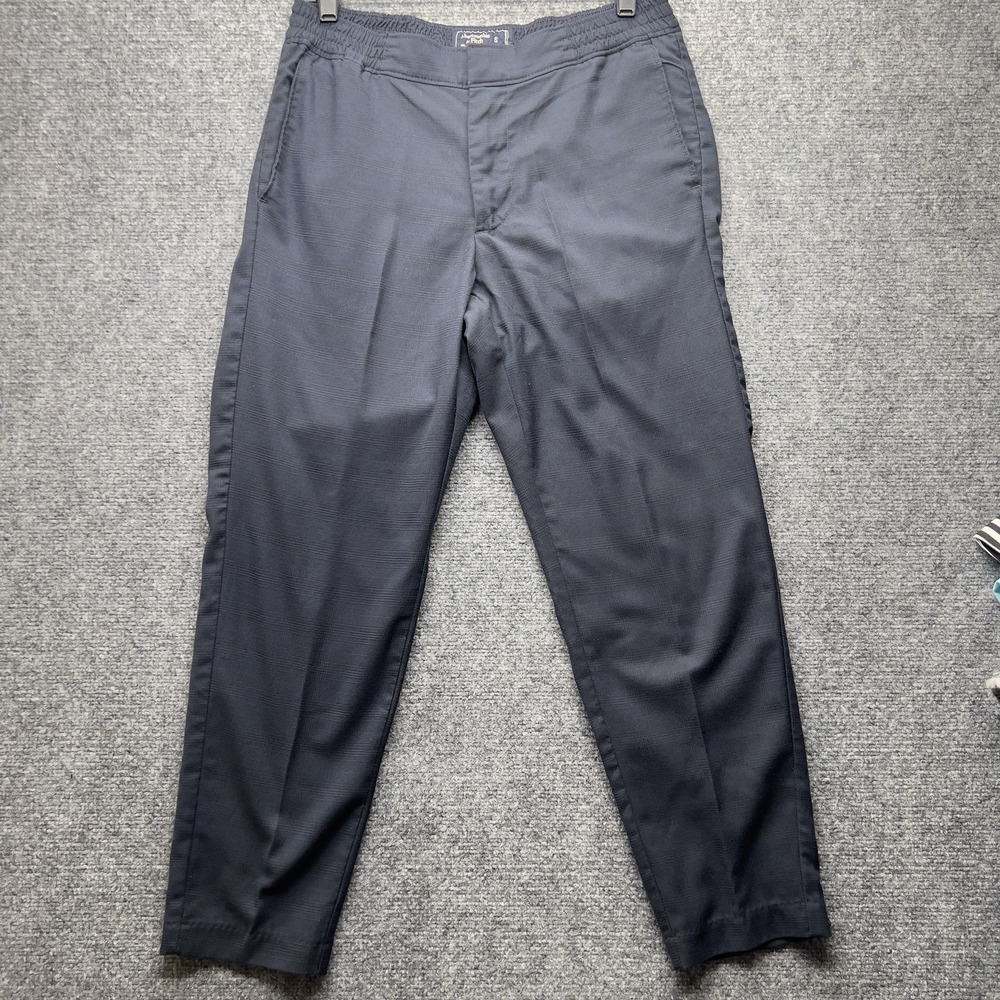 Abercrombie & Fitch Mens Small Navy Stretch Pull On Chino Pants Plaid Casual